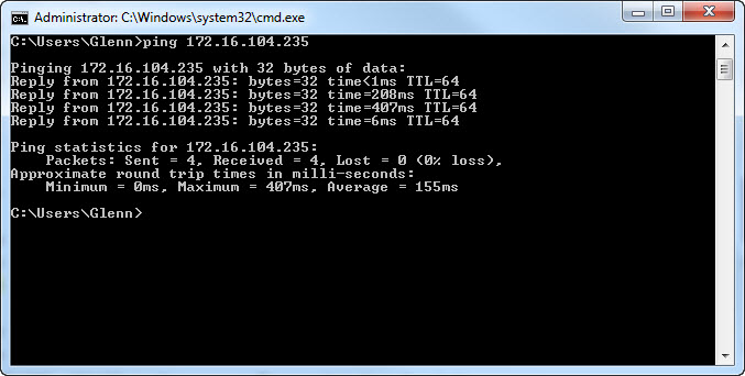 ping ip address in Windows cmd