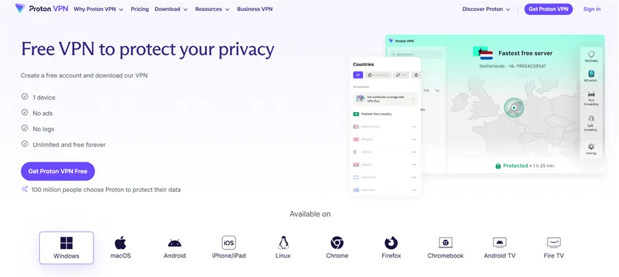 ProtonVPN Free Plan