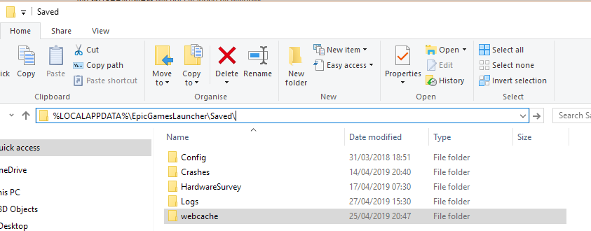 Clear Epic Games Launcher web cache