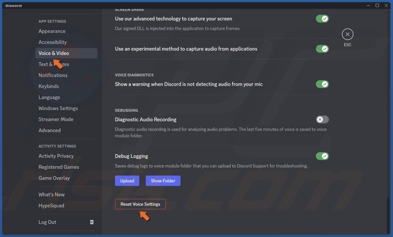 Reset Voice Settings