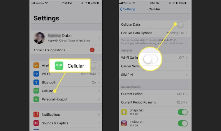 Switch to Cellular data