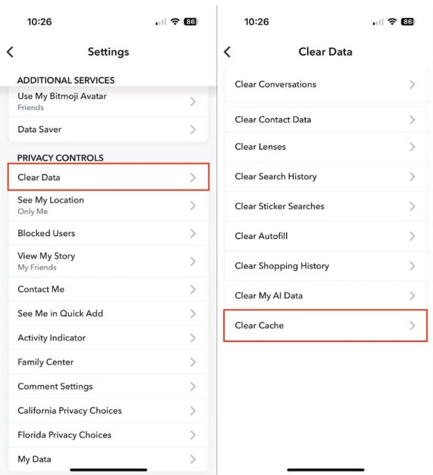 Clear Snapchat Cache