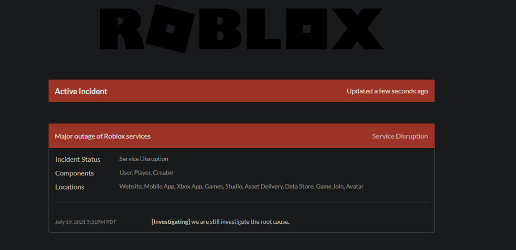 Check Official Roblox status page