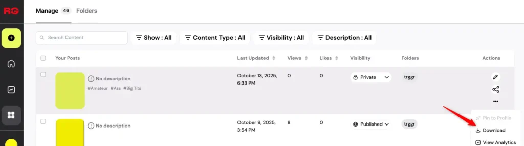 RedGifs Manage Page