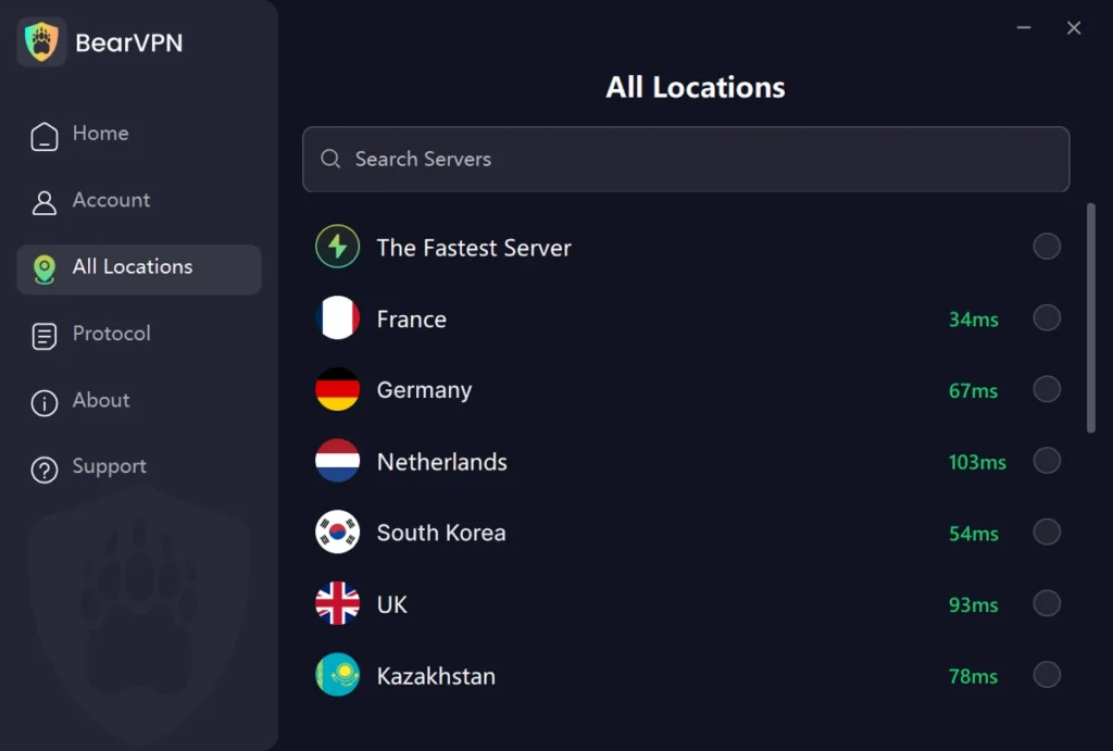 Select a Server in BearVPN