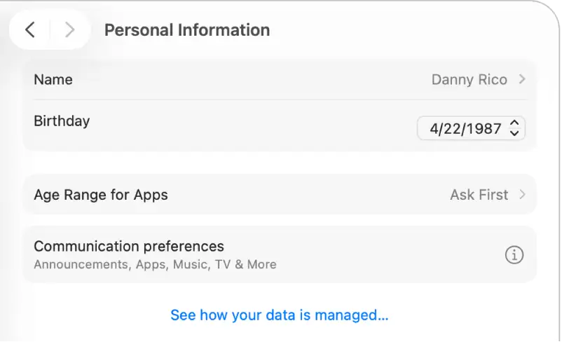 Set up Apple ID Birthday Information