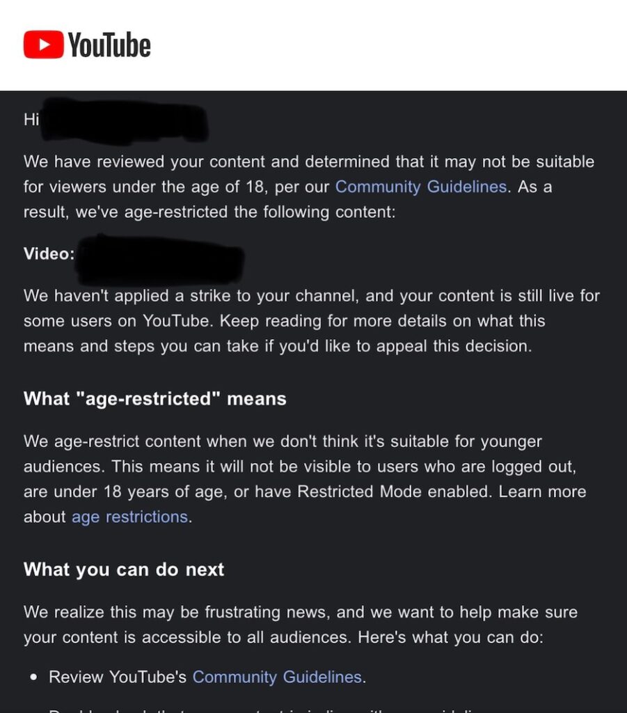 Official Explanation of YouTube Age Restriction