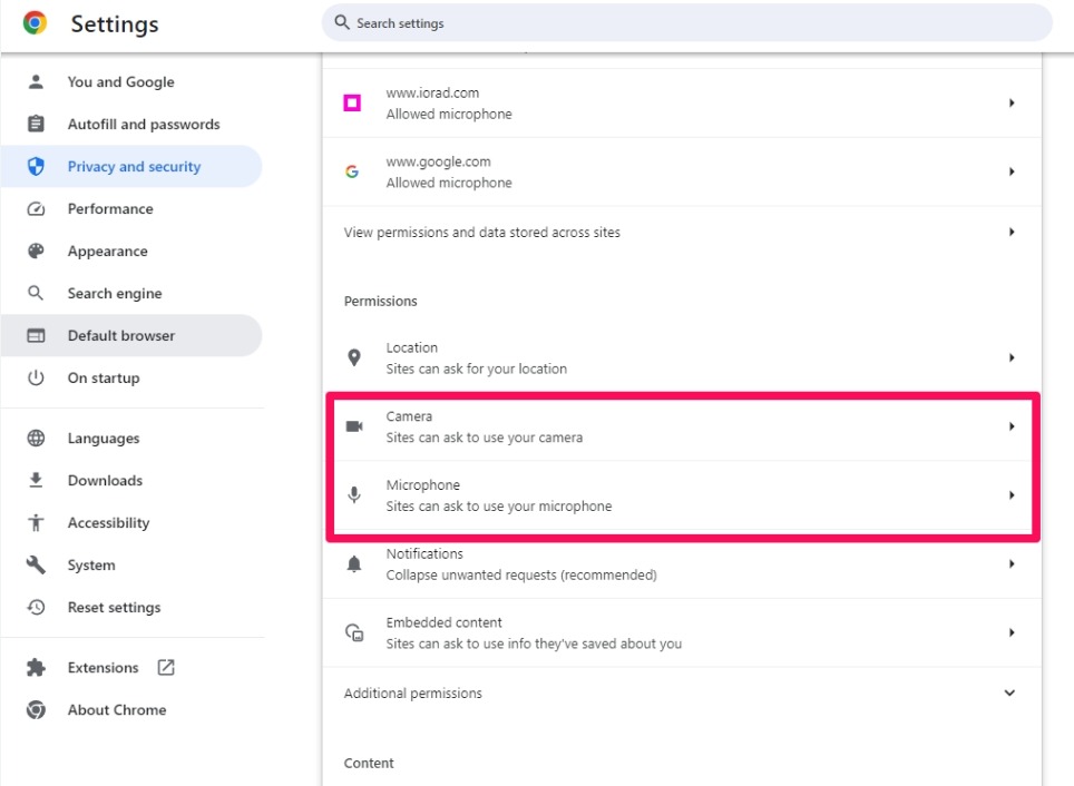 Chrome Camera and Microphone Settings
