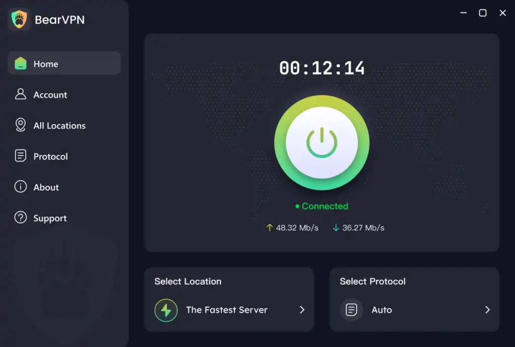 BearVPN Connected to a Server