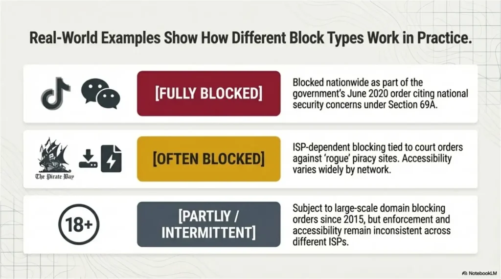 Blocked websites examples in India