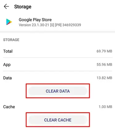 Clear Cache in Google Play Store App