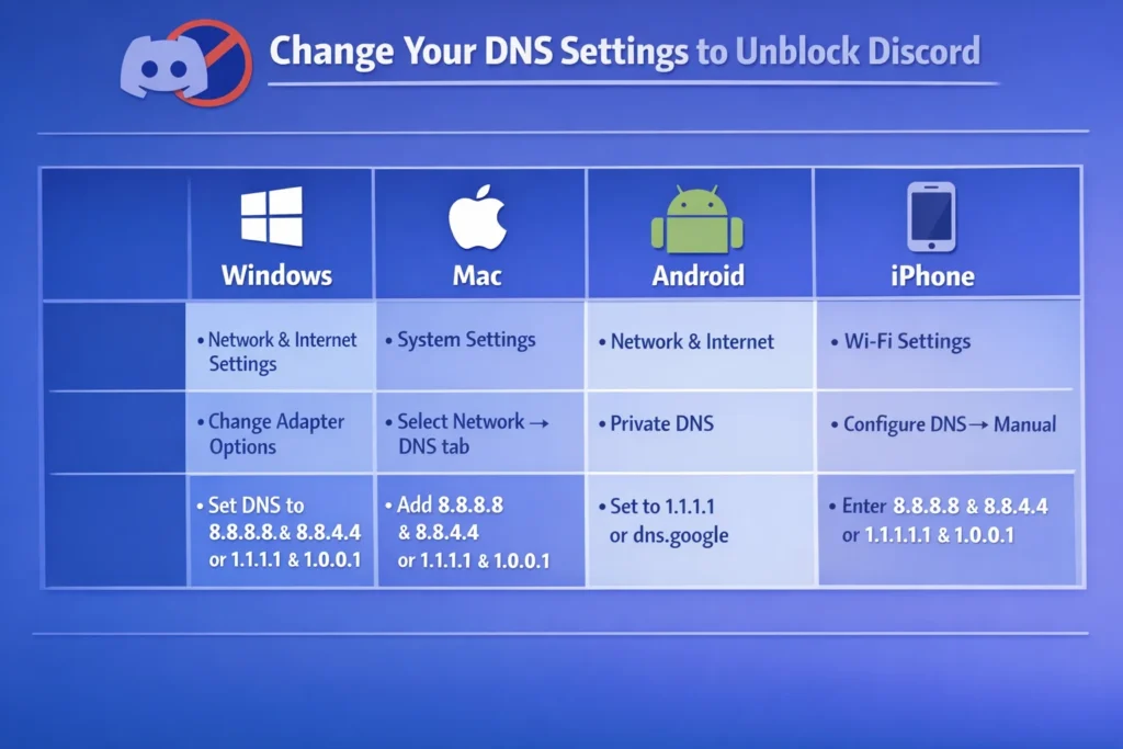 Change your DNS Settings to Unblock Discord