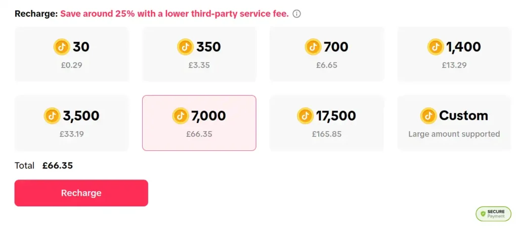 TikTok Coin Price in the UK