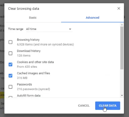 Delete all Cookies, Cache, and Local Storage