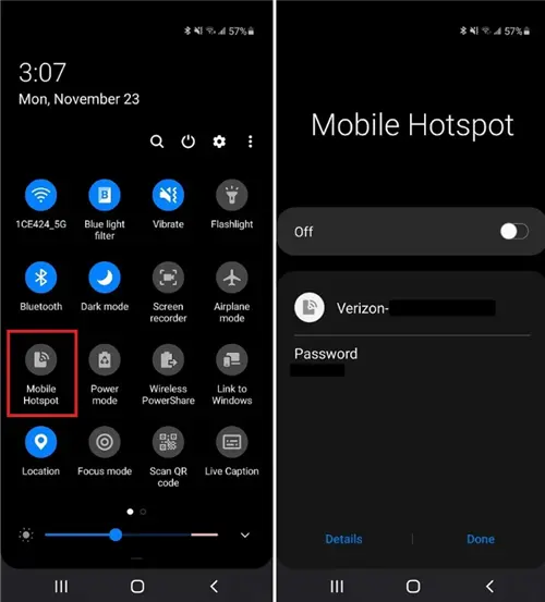 Enable Personal Hotspot on your Phone