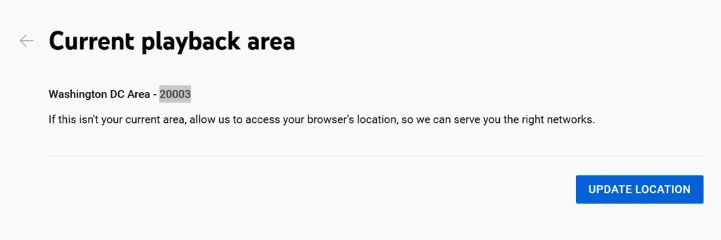 Update Current Playback Area on YouTube TV