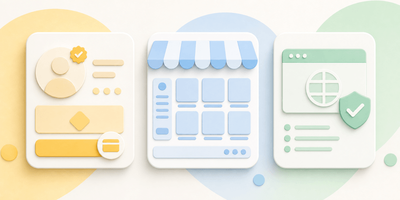 Creator subscription, marketplace, and official website cards illustrating different platform models to compare.